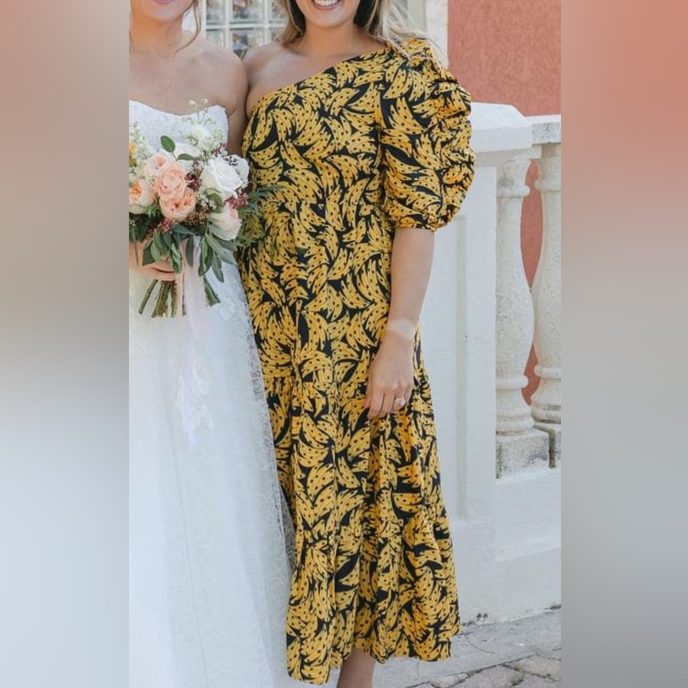Farm Rio Black Spotted Banana Midi Dress